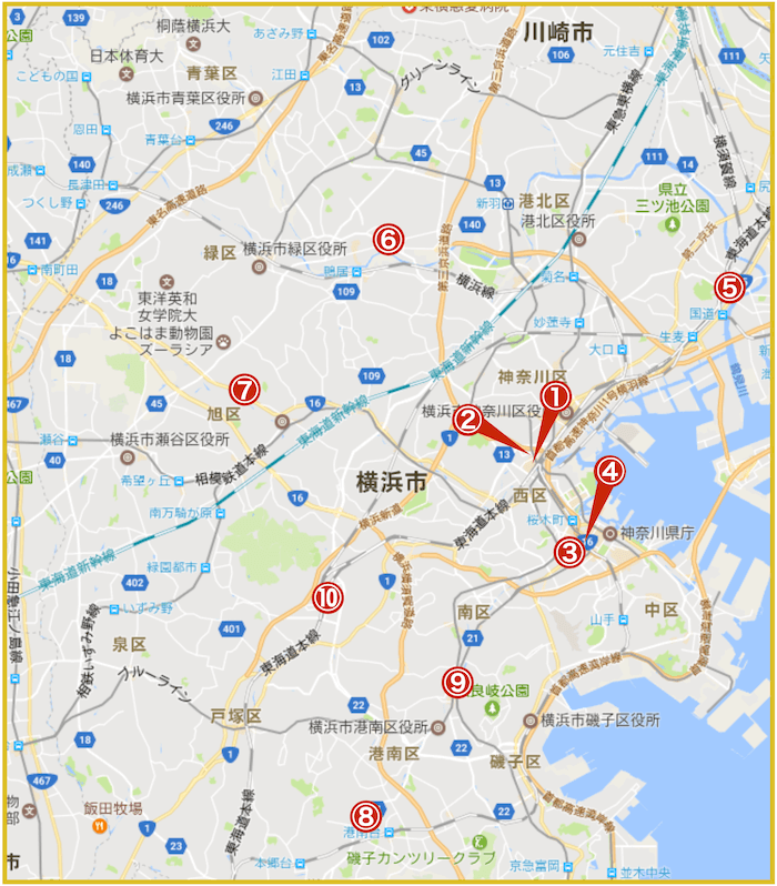 横浜市にあるプロミス店舗・ATMの位置（2022年版）