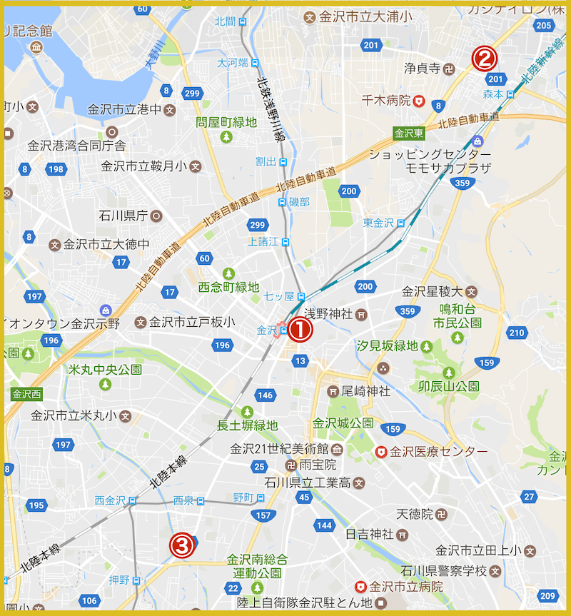 金沢市にあるプロミス店舗・ATMの位置（2022年版）