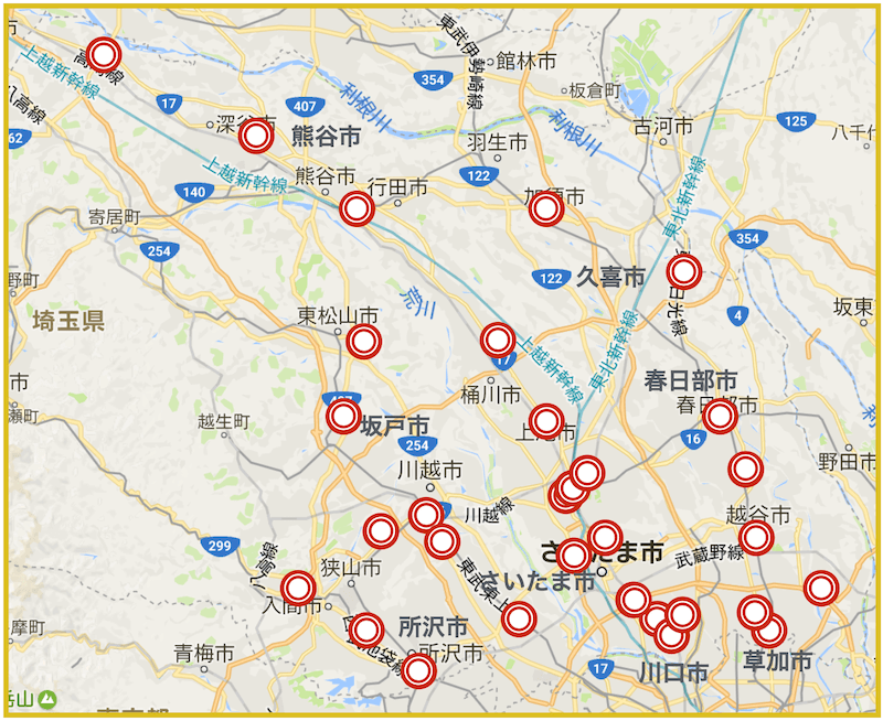 埼玉県にあるプロミス店舗・ATMの位置（2022年版）