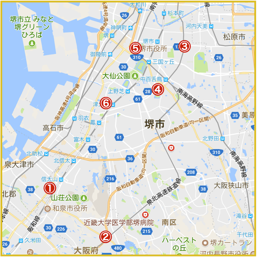 大阪府泉北地域にあるプロミス店舗・ATMの位置（2022年版）
