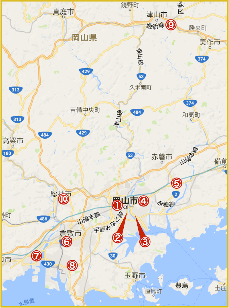岡山県にあるプロミス店舗・ATMの位置（2022年版）