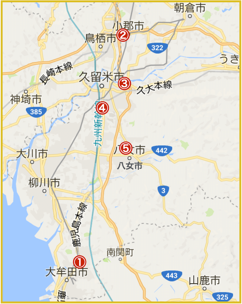 福岡県筑後地域にあるプロミス店舗・ATMの位置（2022年版）