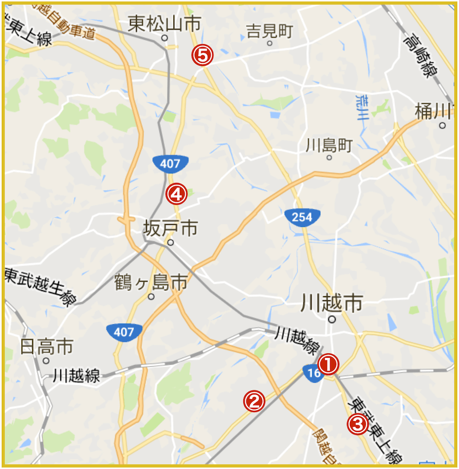 埼玉県川越比企地域にあるプロミス店舗・ATMの位置