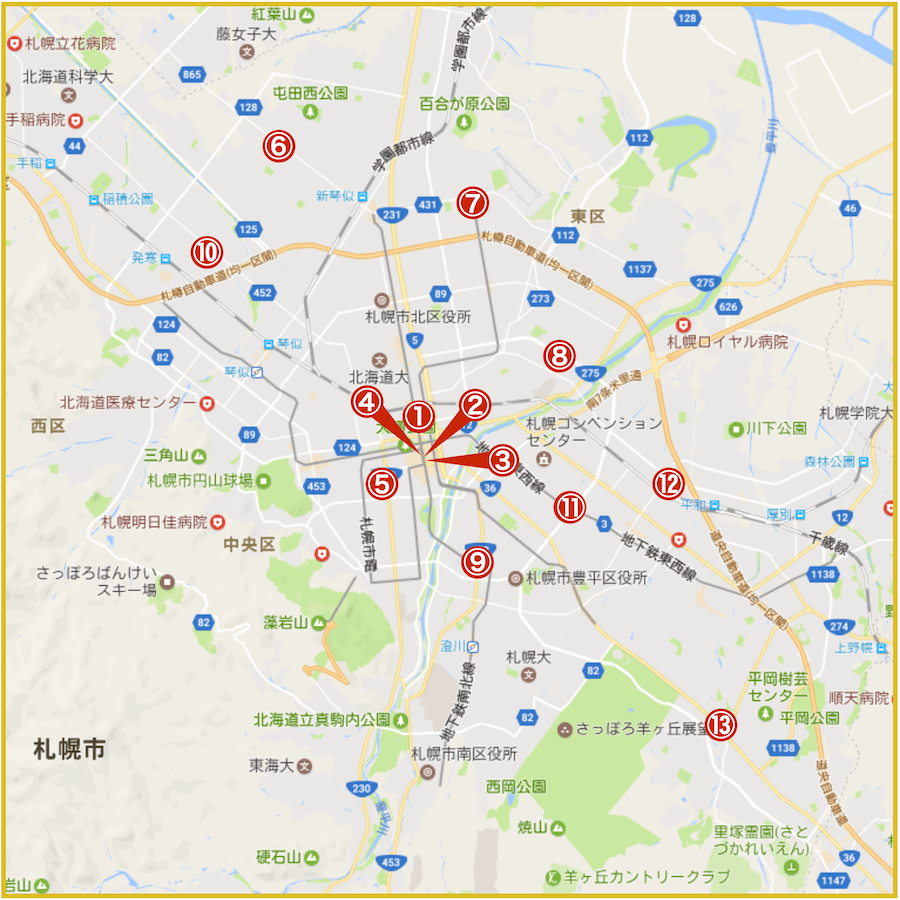 札幌市にあるプロミス店舗・ATMの位置（2022年版）