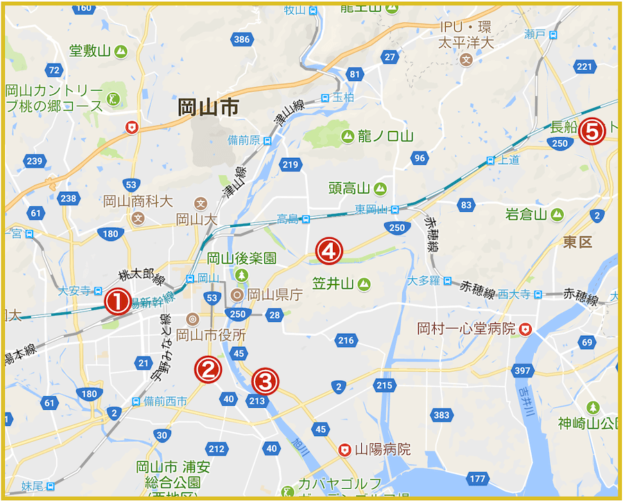 岡山県岡山市にあるプロミス店舗・ATMの位置（2022年版）