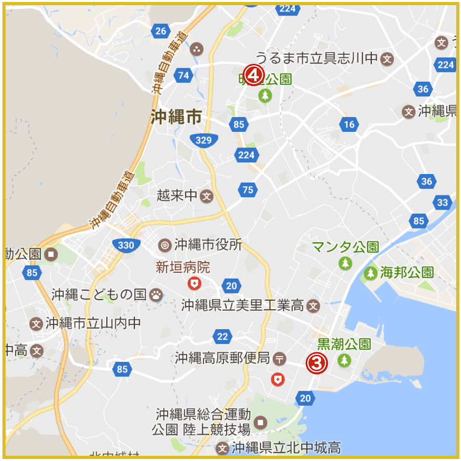 沖縄県沖縄市にあるプロミス店舗・ATMの位置（2022年版）