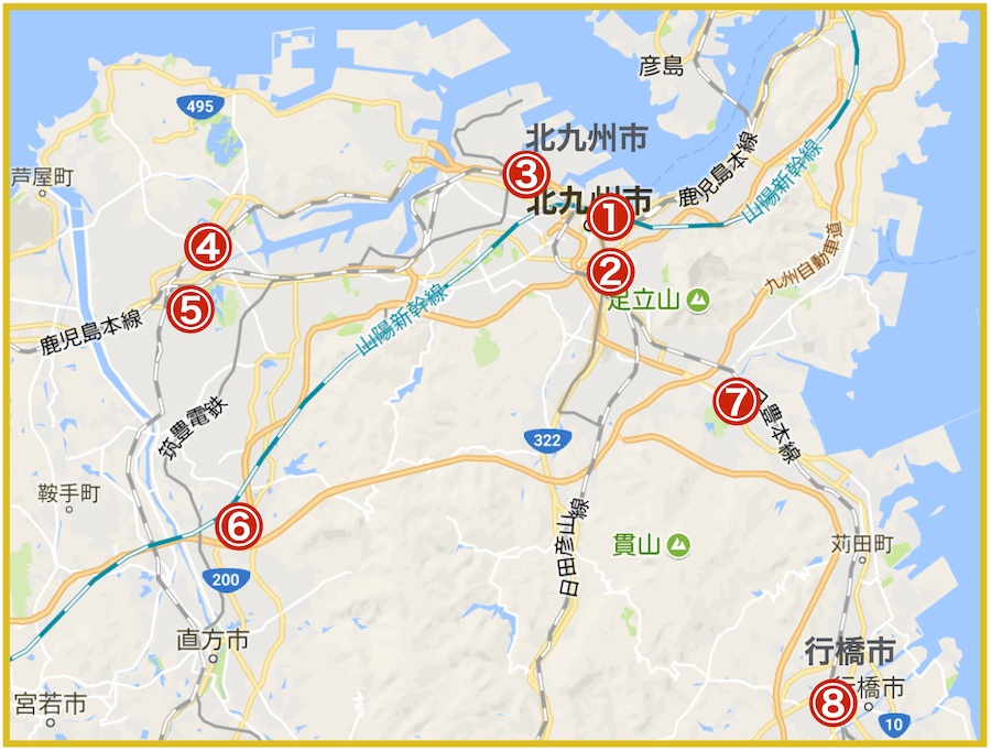 福岡県北九州地域にあるプロミス店舗・ATMの位置（2022年版）