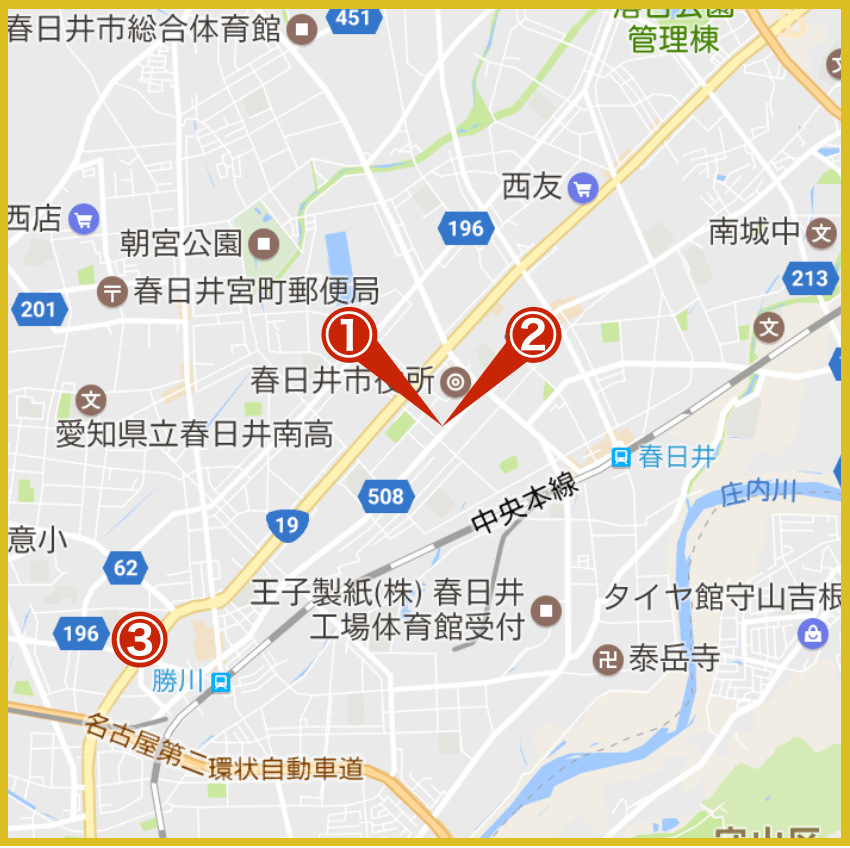 春日井市にあるプロミス店舗・ATMの位置（2022年版）