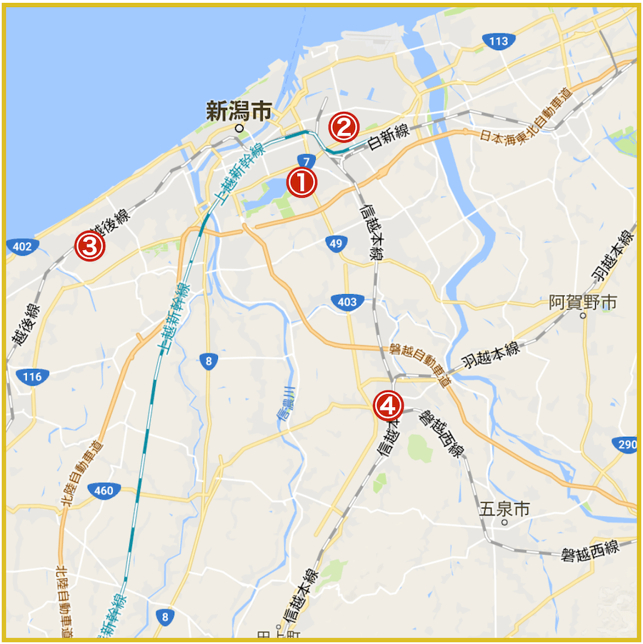 新潟県新潟市にあるプロミス店舗・ATMの位置（2022年版）