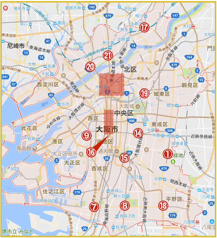 大阪府大阪市にあるプロミス店舗・ATMの位置（2022年版）