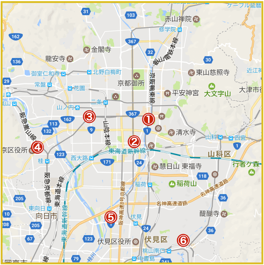 京都府京都市にあるプロミス店舗・ATMの位置（2022年版）