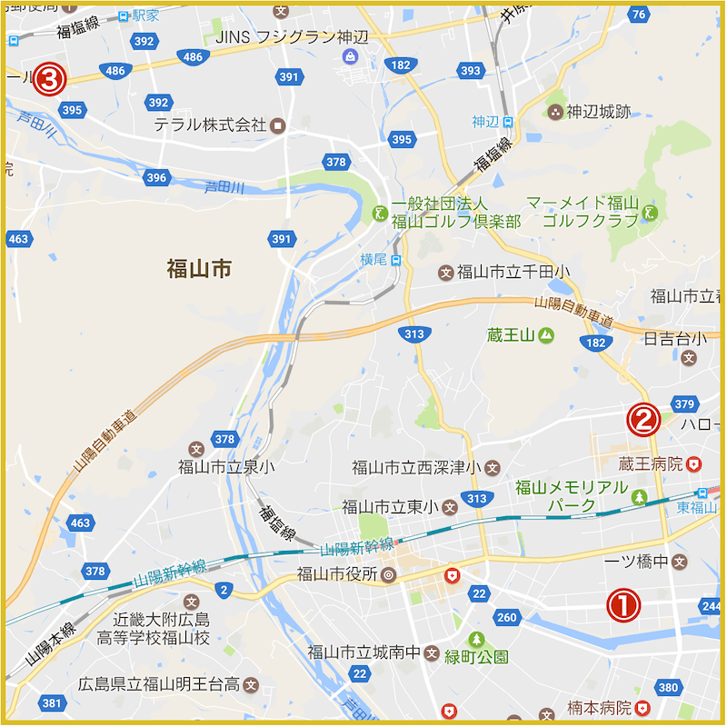 福山市にあるプロミス店舗・ATMの位置（2022年版）