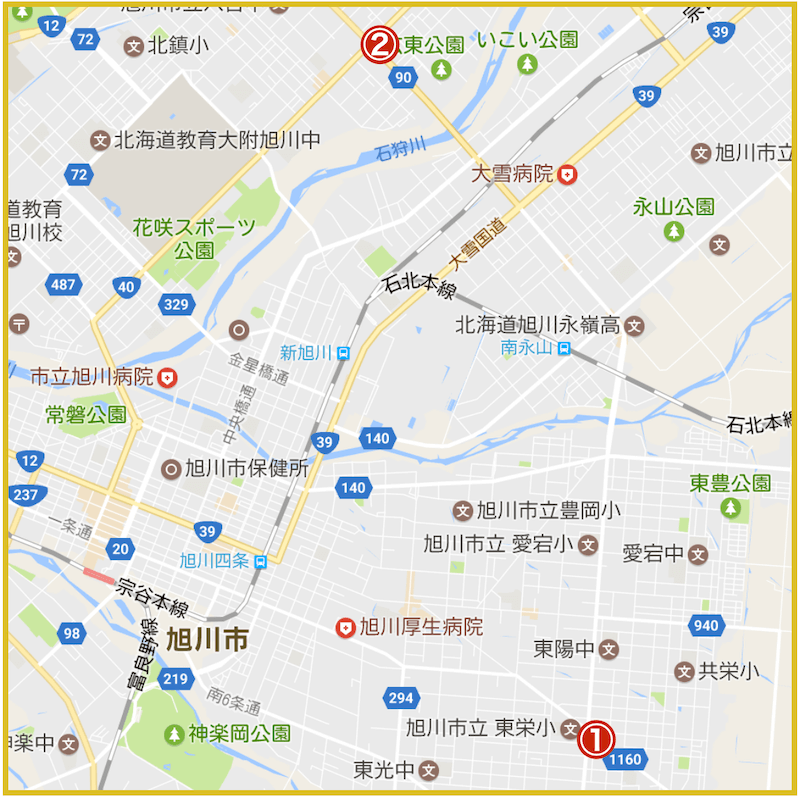 旭川市にあるプロミス店舗・ATMの位置（2022年版）