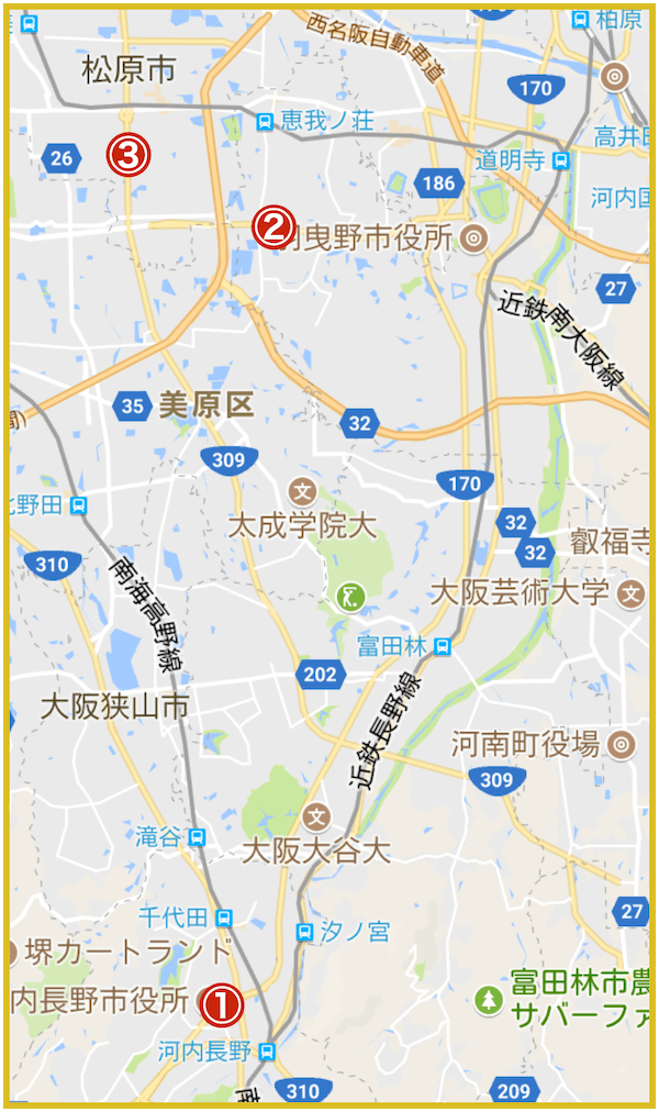 大阪府南河内地域にあるアイフル店舗・ATMの位置（2022年版）
