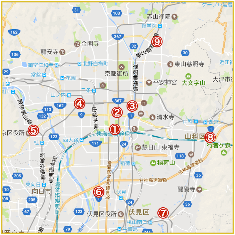 京都府京都市にあるアイフル店舗・ATMの位置（2022年10月版）