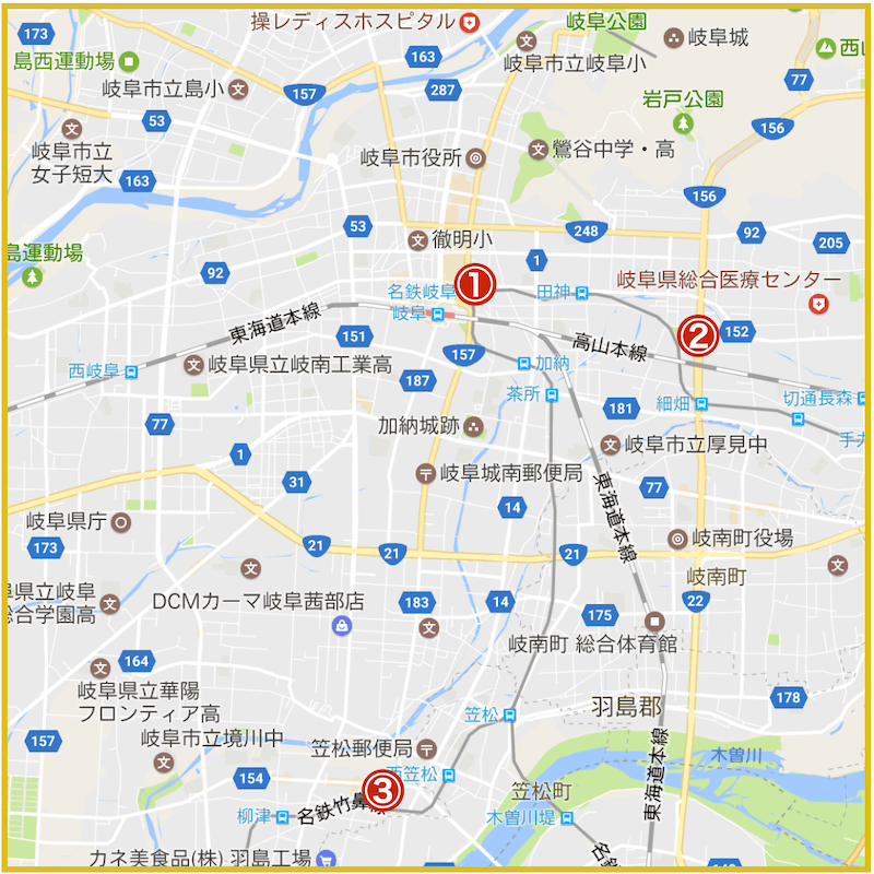 岐阜県岐阜市にあるアイフル店舗・ATMの位置