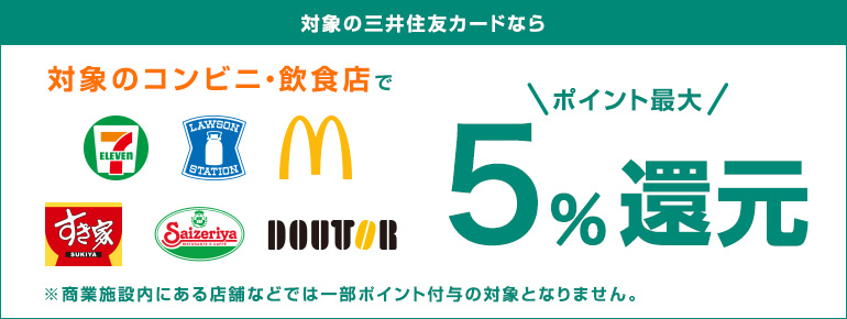 三井住友カードは対象のコンビニ・飲食店でポイント最大5％還元！20221216