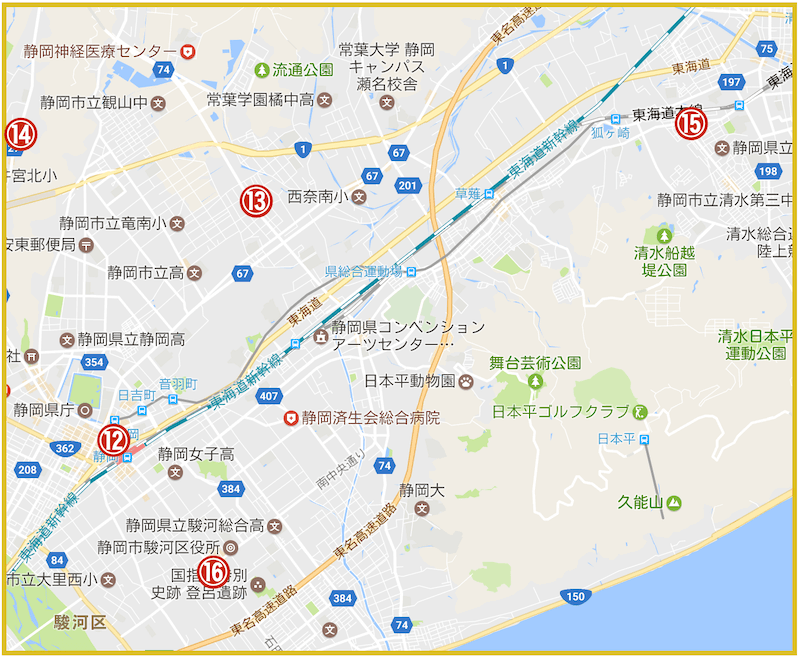 静岡県静岡市にあるアイフル店舗・ATMの位置（2023年版）