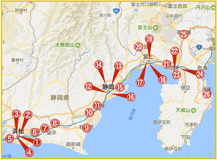 静岡県にあるアイフル店舗・ATMの位置（2023年版）