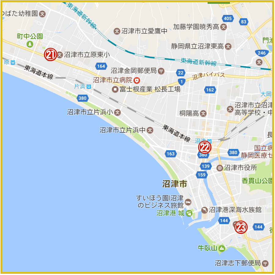 静岡県沼津市にあるアイフル店舗・ATMの位置（2023年版）
