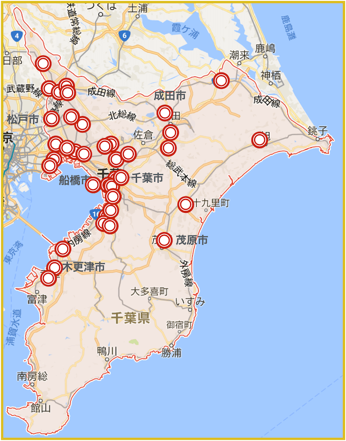千葉県にあるアコム店舗・ATMの位置（2023年1月16版）