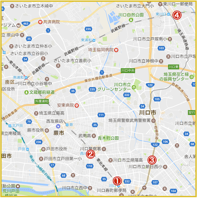 埼玉県南部地域にあるアコム店舗・ATMの位置（2023年版）