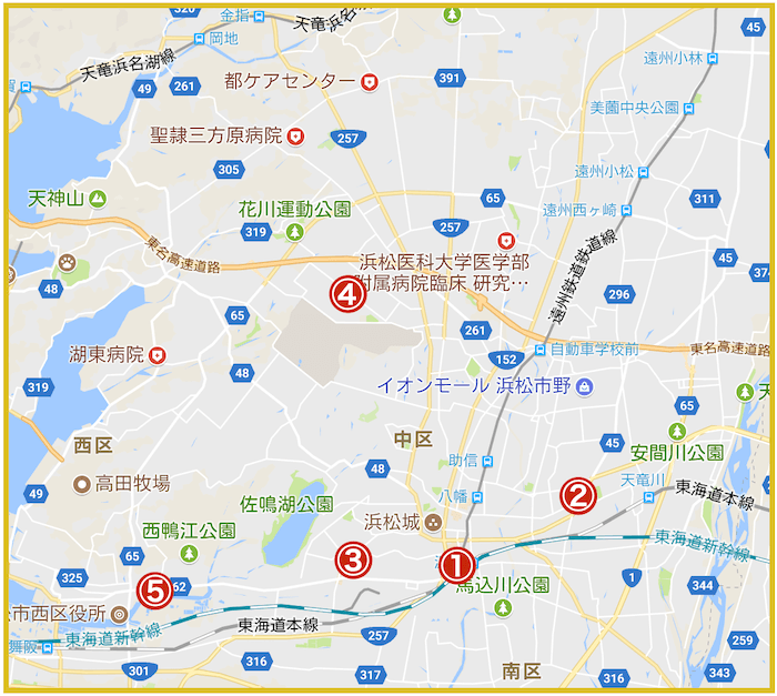 浜松市にあるアコム店舗・ATMの位置