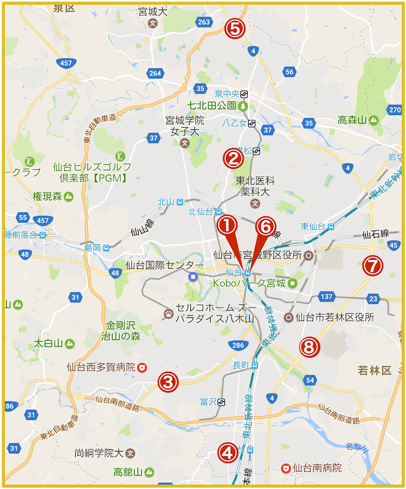 仙台市にあるアコム店舗・ATMの位置（2023年版）
