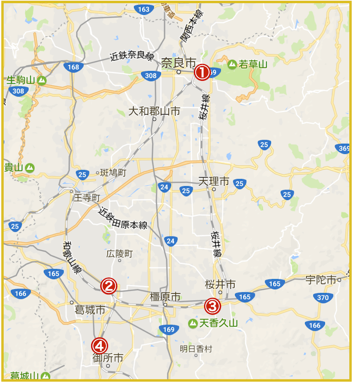 奈良県にあるアイフル店舗・ATMの位置（2023年版）