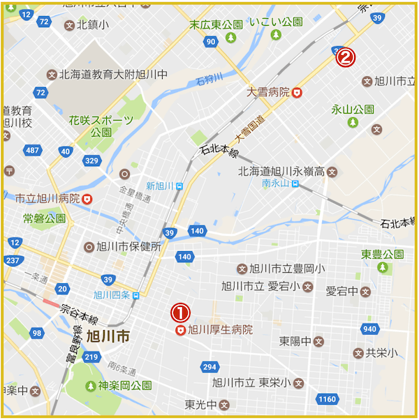 旭川市にあるアコム店舗・ATMの位置（2023年版）