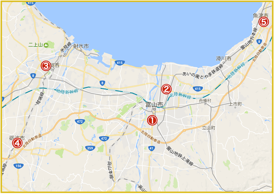 富山県にあるアイフル店舗・ATMの位置