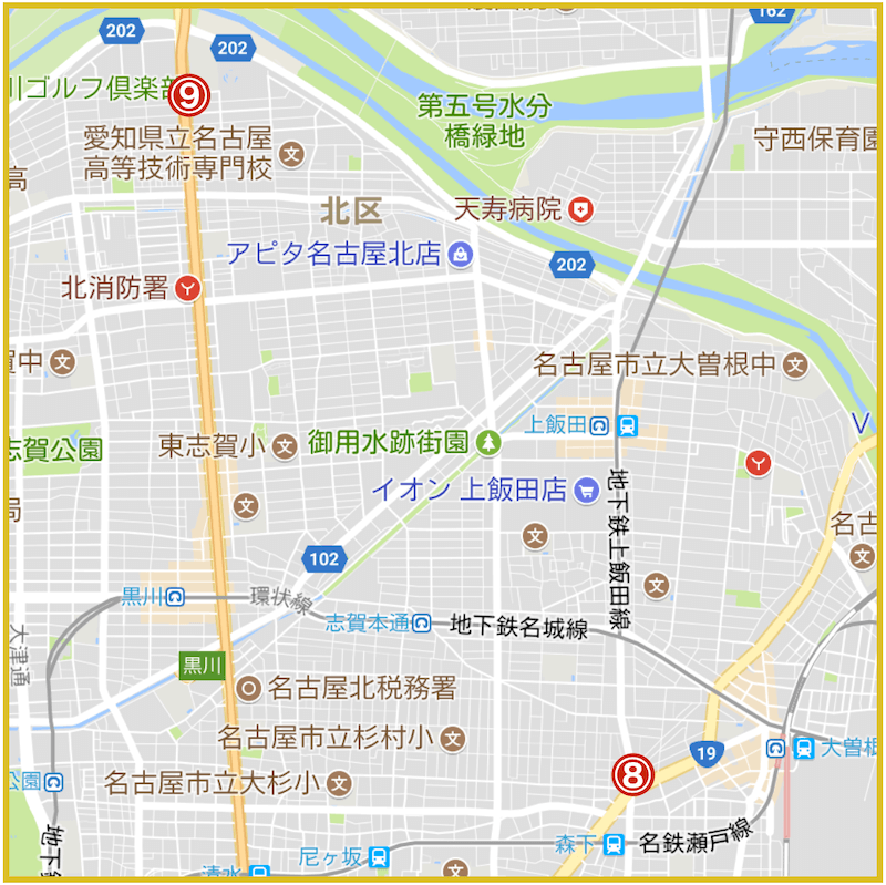 名古屋市北区にあるアコム店舗・ATMの位置（2023年版）