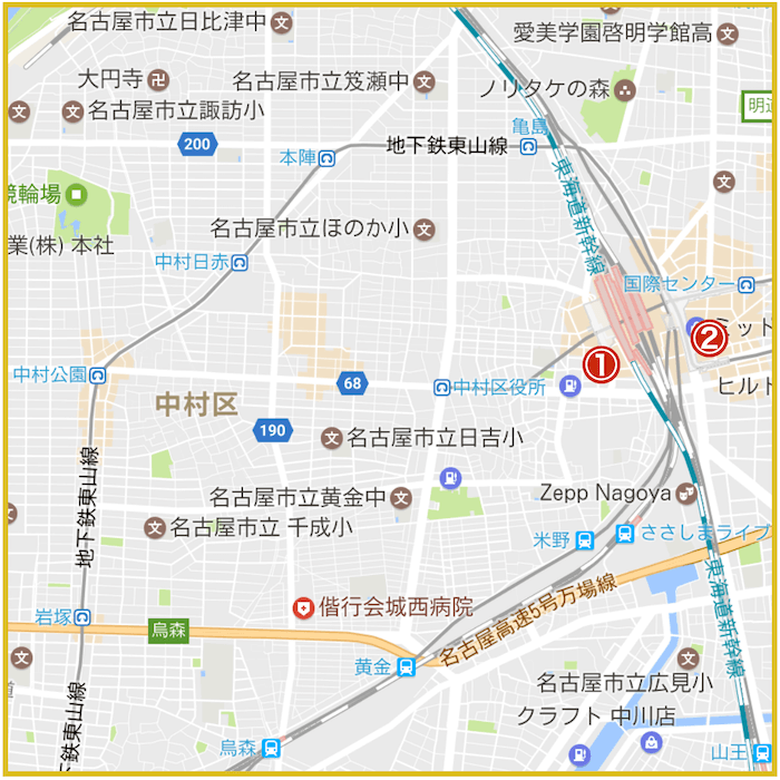 名古屋市中村区にあるアコム店舗・ATMの位置（2023年版）