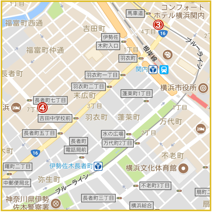横浜市中区にあるアコム店舗・ATMの位置（2023年版）