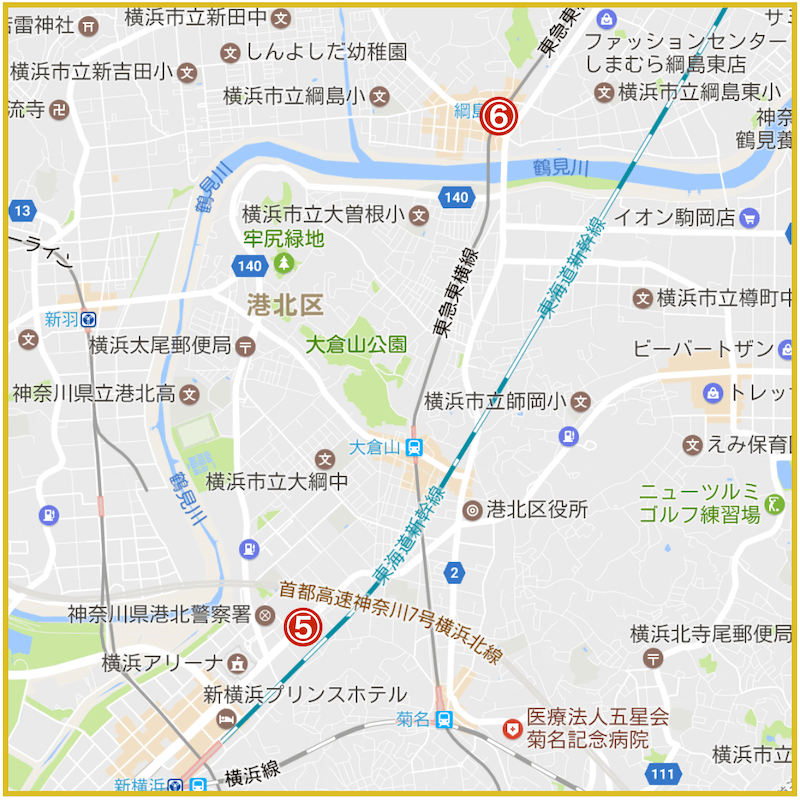 横浜市港北区にあるアコム店舗・ATMの位置（2023年版）