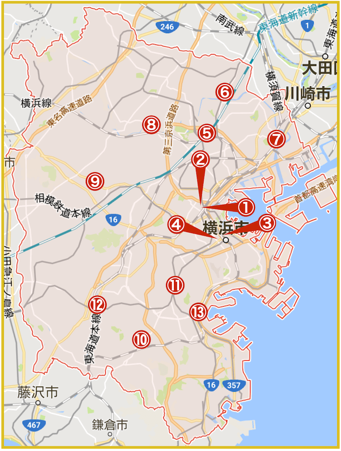 横浜市にあるアコム店舗・ATMの位置（2023年版）