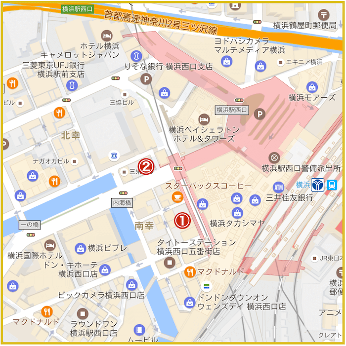 横浜市西区にあるアコム店舗・ATMの位置（2023年版）