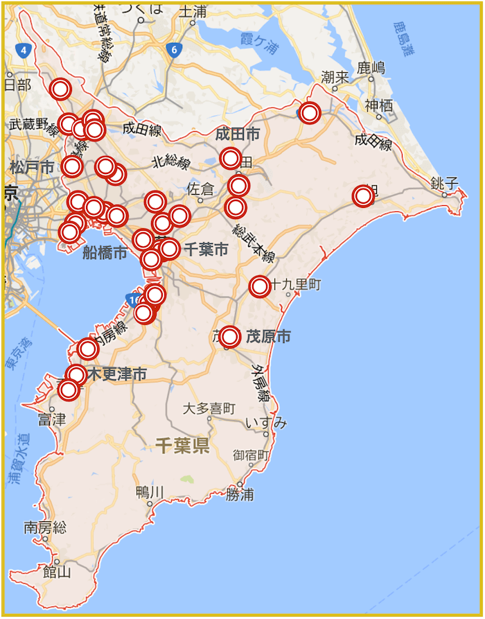 千葉県にあるアコム店舗・ATMの位置（2023年8月31日版）