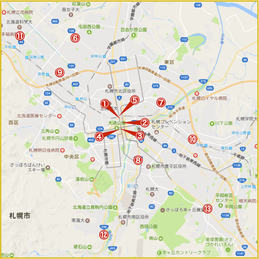 札幌市にあるアコム店舗・ATMの位置（2023年10月版）