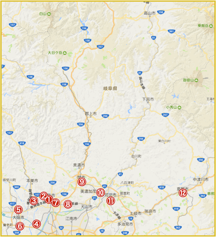 岐阜県にあるアコム店舗・ATMの位置（2023年10月版）