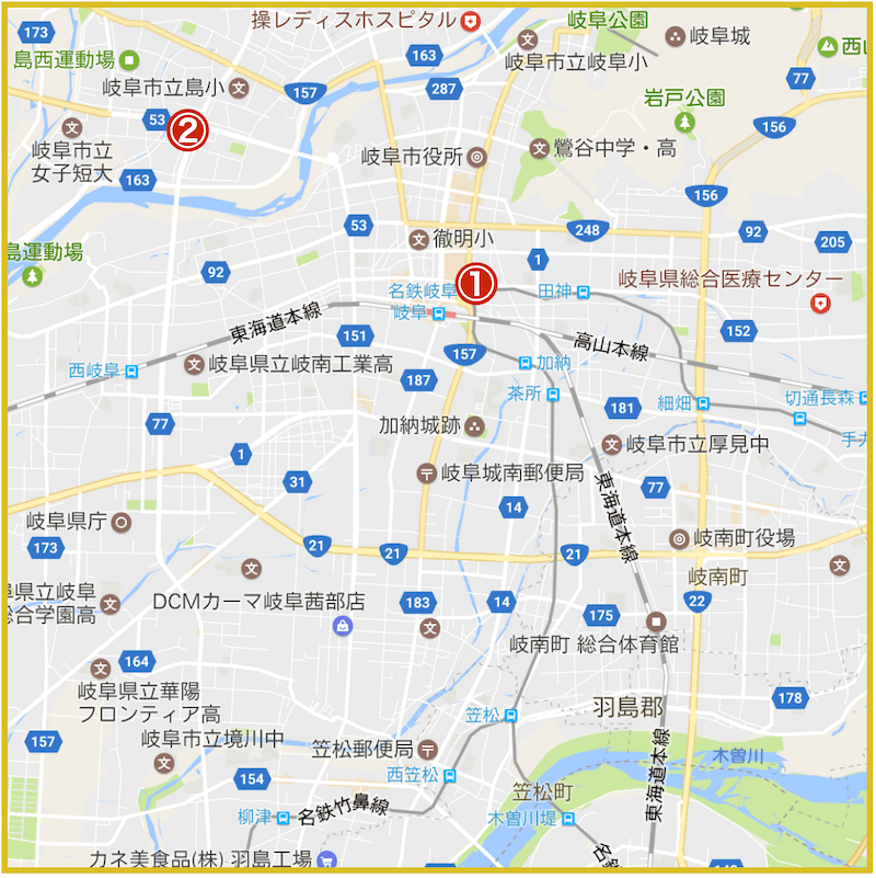 岐阜県岐阜市にあるアコム店舗・ATMの位置