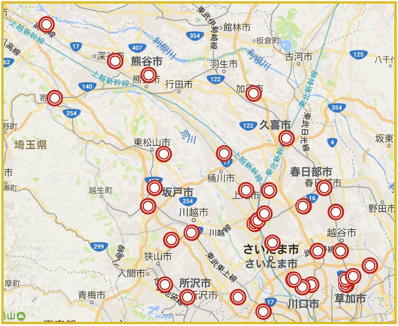 埼玉県にあるアコム店舗・ATMの位置（2024年版）