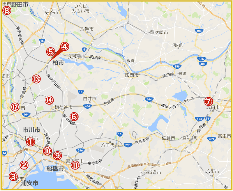 千葉県西地域にあるアコム店舗・ATMの位置（2024年版）