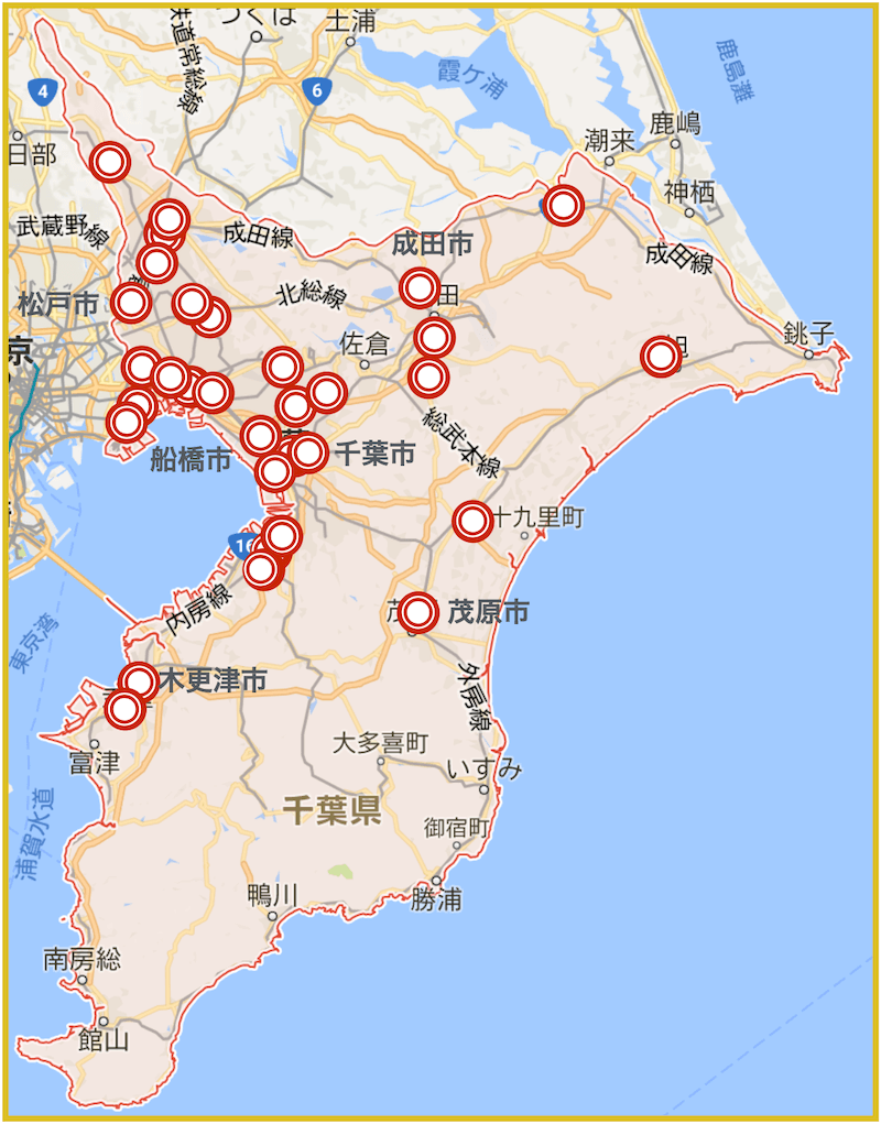 千葉県にあるアコム店舗・ATMの位置（2024年1月版）