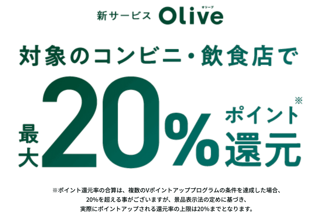 Olive 対象のコンビニ・飲食店で最大20％ポイント還元