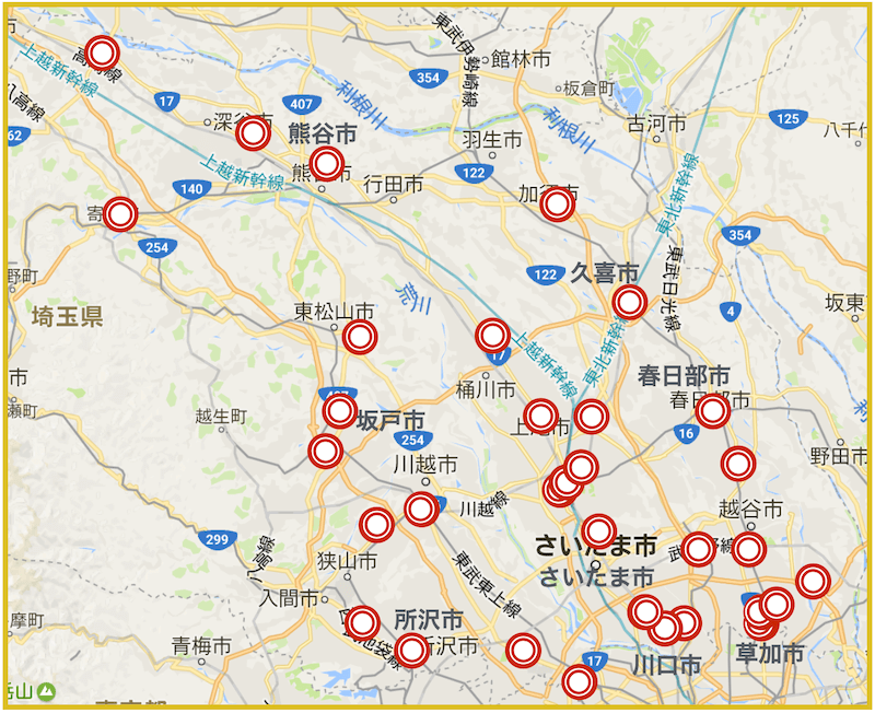 埼玉県にあるアコム店舗・ATMの位置（2024年5月版）
